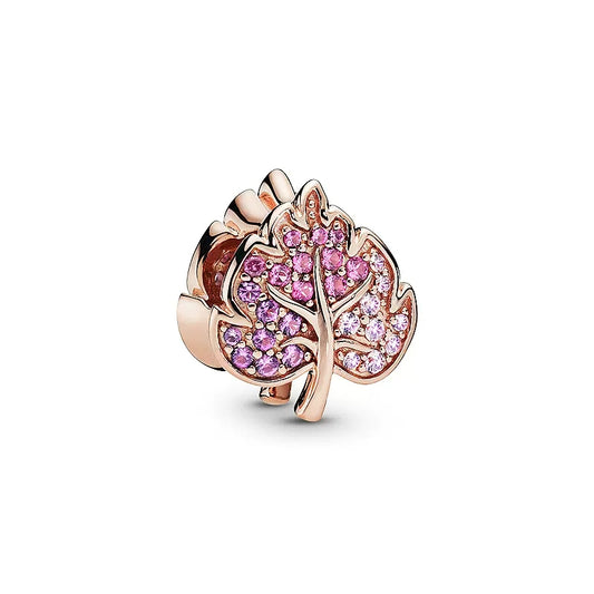 Rose Gold Leaf Charm Bead Fit Original Pandora Silver 925 Bracelet DIY Jewelry MZ344