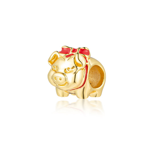 Gold Plated Series Pig Charm Bead Fit Original Pandora 925 Sterling Silver Bracelet DIY Jewelry ZZ348