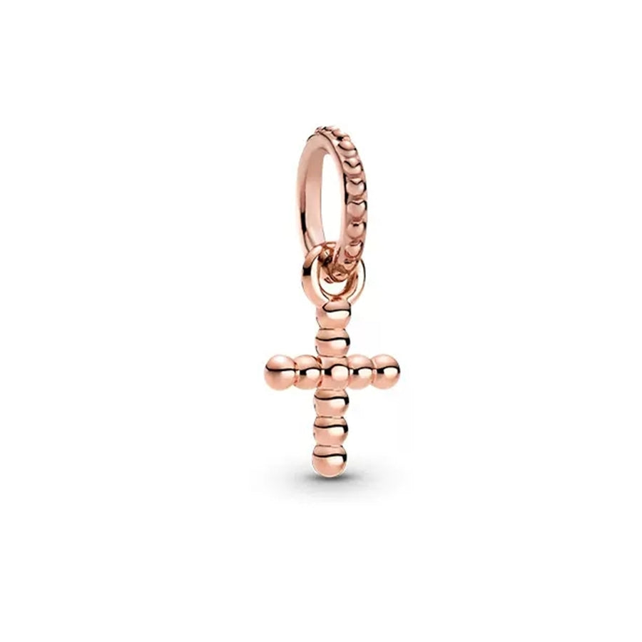 Rose Gold Plated Dangle Cross Charm Beads Fit Original Pandora 925 Sterling Silver DIY Jewelry MD351