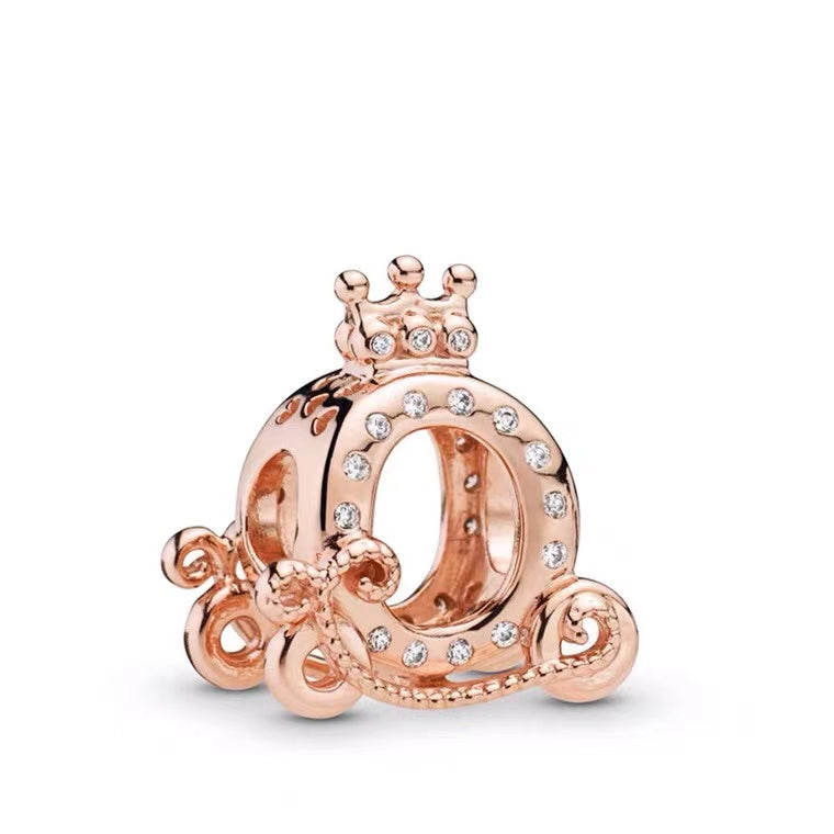 Rose Gold Pumpkin Carriage Charm Bead Fit Original Pandora Silver 925 Bracelet DIY Jewelry MZ443