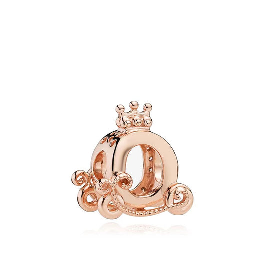 Rose Gold Pumpkin Carriage Charm Bead Fit Original Pandora Silver 925 Bracelet DIY Jewelry MZ445