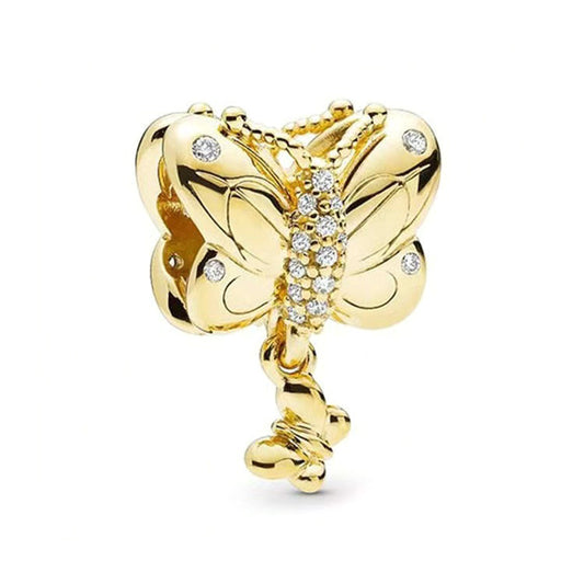 Gold plated Butterfly Charm Bead Fit Original Pandora Bracelet DIY Jewelry DZ473