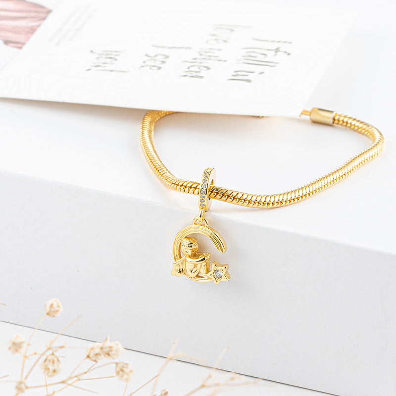 Gold plated Star Angel Charm Bead Fit Original Pandora Bracelet DIY Jewelry DZ474