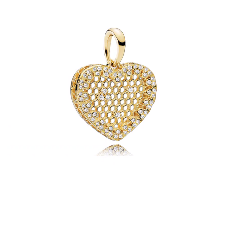 Gold plated Heart Charm Bead Fit Original Pandora Bracelet DIY Jewelry DZ476