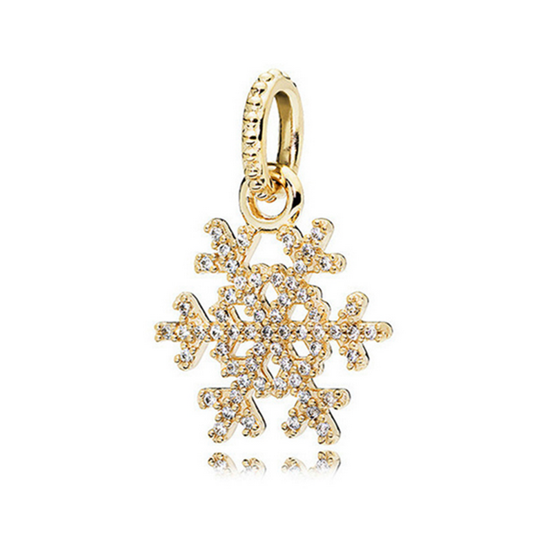 Gold plated Snowflake Charm Bead Fit Original Pandora Bracelet DIY Jewelry DZ478