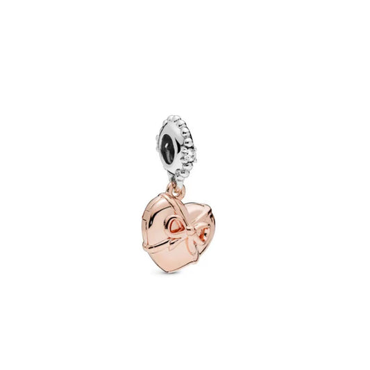 Rose Gold Plated Dangle Heart Charm Beads Fit Original Pandora 925 Sterling Silver DIY Jewelry MD519