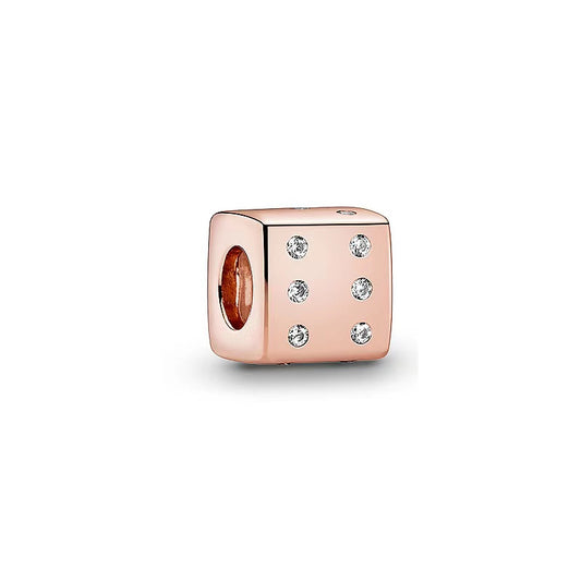 Rose Gold Dice Charm Bead Fit Original Pandora Silver 925 Bracelet DIY Jewelry MZ535