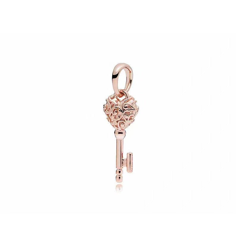 Rose Gold Plated Dangle Key Charm Beads Fit Original Pandora 925 Sterling Silver DIY Jewelry MD569