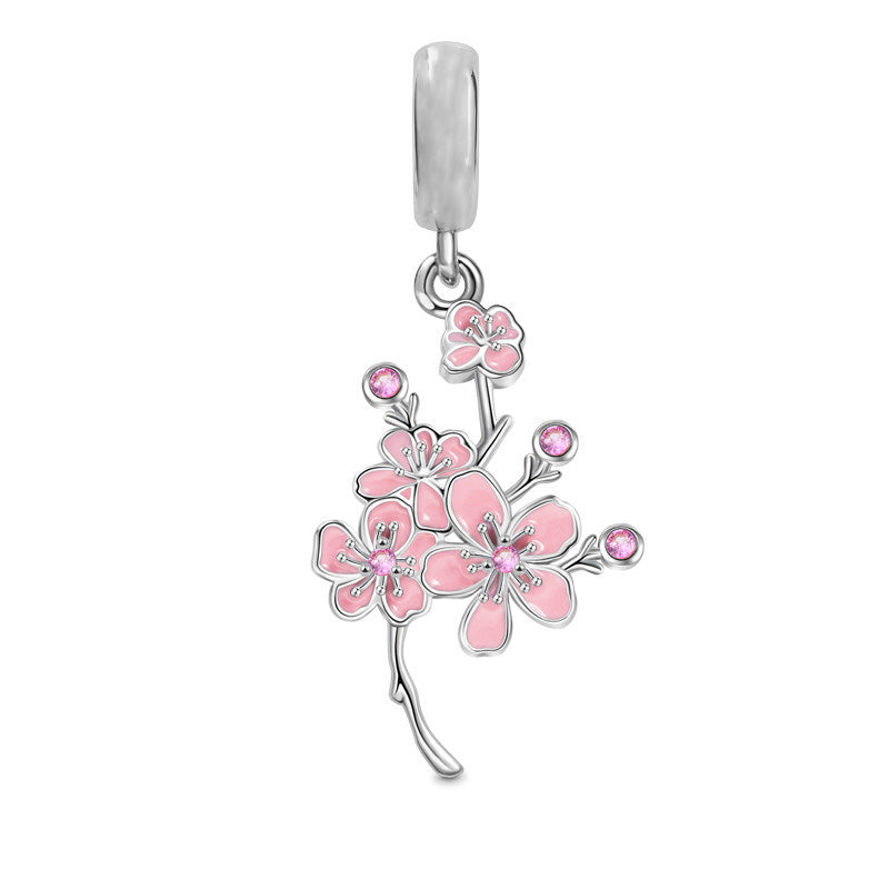 Cherry Blossoms Charm Bead Fit Original 925 Sterling Silver Pandora Bracelet DIY Women Jewelry Gift SS614