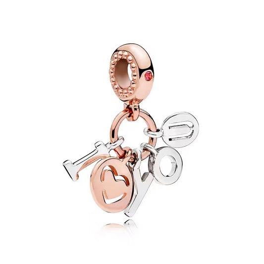 Rose Gold Plated Dangle Charm Beads Fit Original Pandora 925 Sterling Silver DIY Jewelry MD654