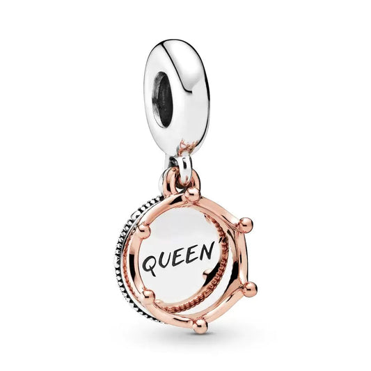 Rose Gold Plated Dangle Queen Charm Beads Fit Original Pandora 925 Sterling Silver DIY Jewelry MD66