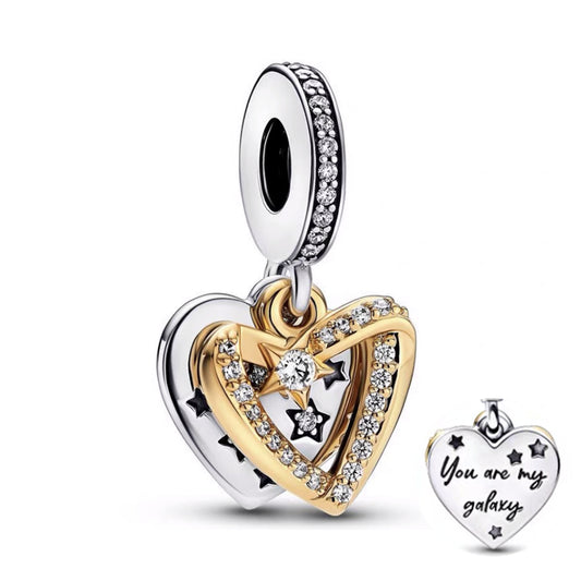 Gold plated Loving heart Charm Bead Fit Original Pandora Bracelet DIY Jewelry DZ674