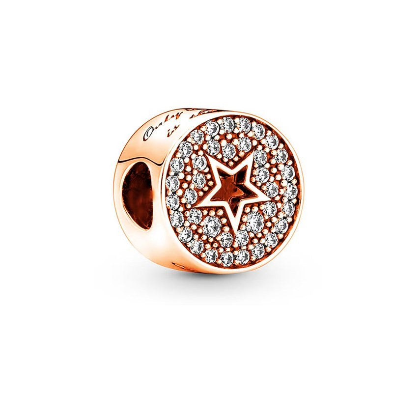 Rose Gold Star Charm Bead Fit Original Pandora Silver 925 Bracelet DIY Jewelry MZ687