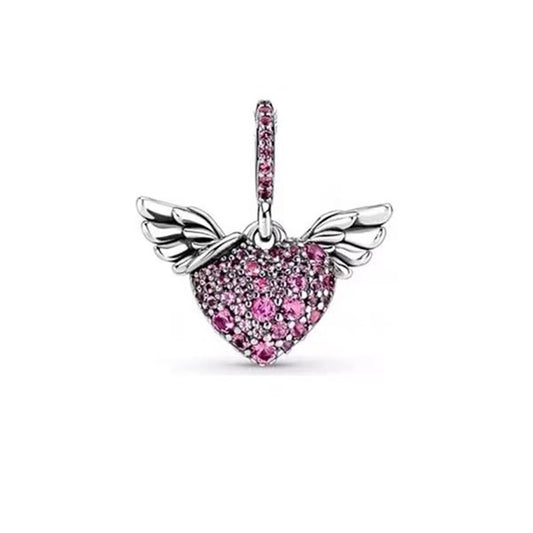 Winged Heart Charm Bead Fit Original 925 Sterling Silver Pandora Bracelet DIY Women Jewelry Gift SS699