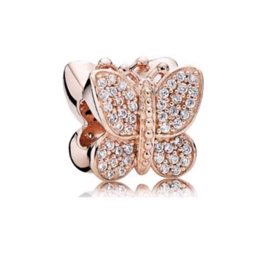 Rose Gold Butterfly Charm Bead Fit Original Pandora Silver 925 Bracelet DIY Jewelry MZ717