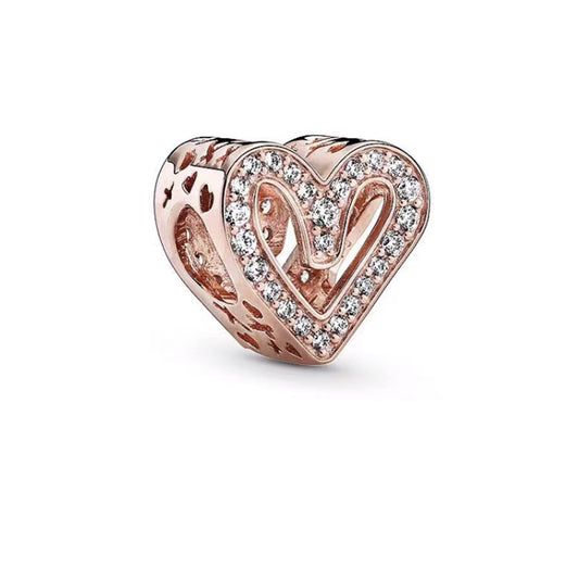 Rose Gold Heart Charm Bead Fit Original Pandora Silver 925 Bracelet DIY Jewelry MZ730