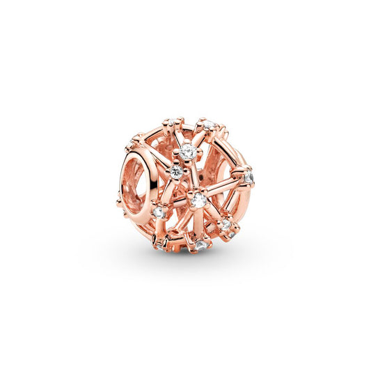 Rose Gold Spherical Charm Bead Fit Original Pandora Silver 925 Bracelet DIY Jewelry MZ827