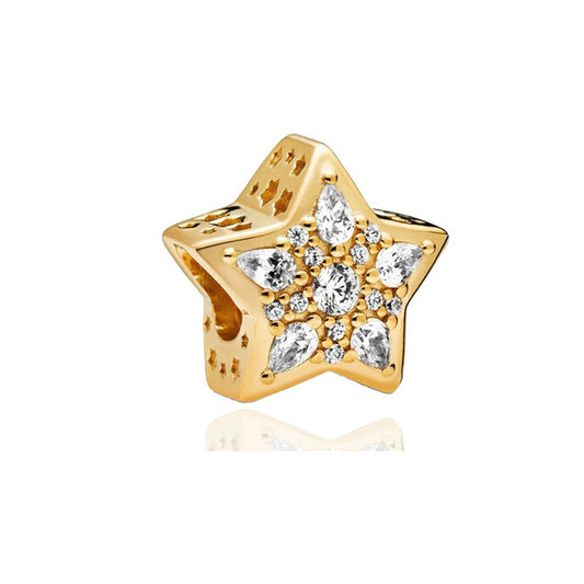 Gold Plated Series Star Charm Bead Fit Original Pandora 925 Sterling Silver Bracelet DIY Jewelry ZZ912