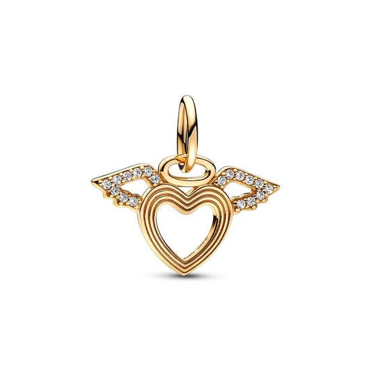 Gold plated Winged Heart Charm Bead Fit Original Pandora Bracelet DIY Jewelry DZ917