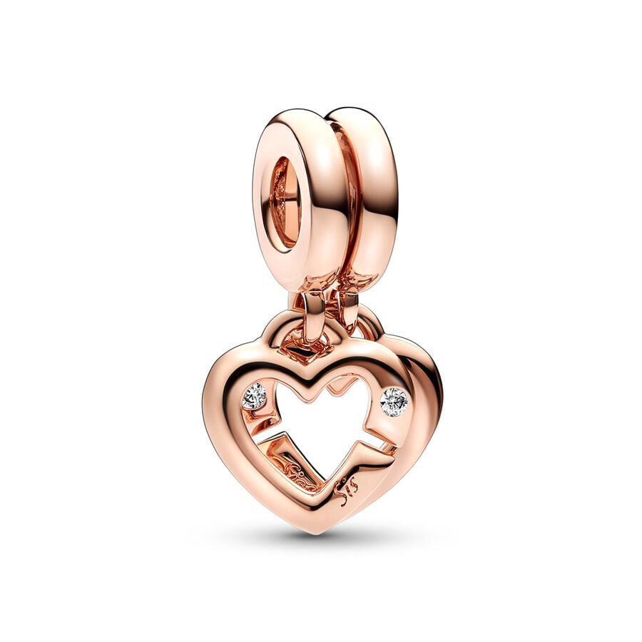 Rose Gold Plated Dangle Heart Charm Beads Fit Original Pandora 925 Sterling Silver DIY Jewelry MD925