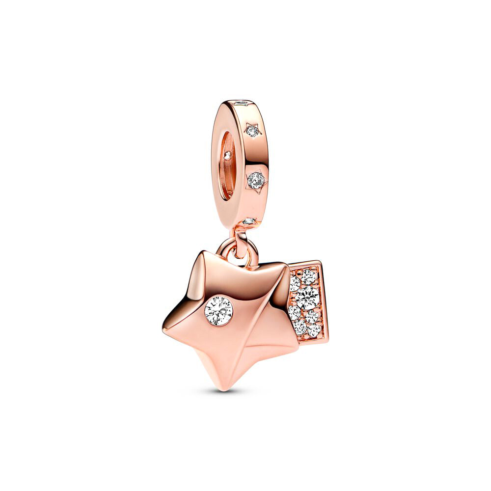 Rose Gold Plated Dangle Star Charm Beads Fit Original Pandora 925 Sterling Silver DIY Jewelry MD942