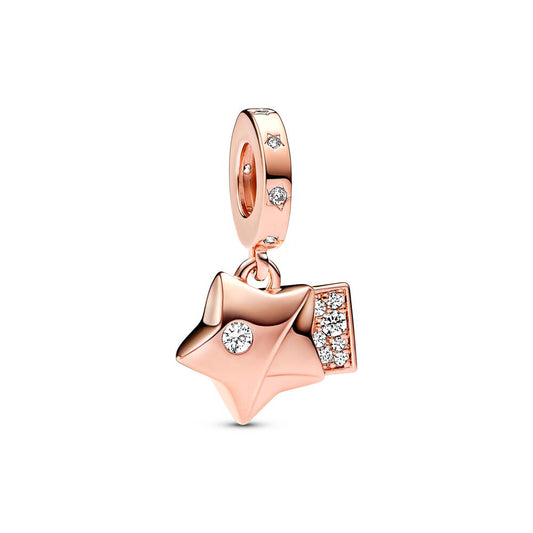 Rose Gold Plated Dangle Star Charm Beads Fit Original Pandora 925 Sterling Silver DIY Jewelry MD942