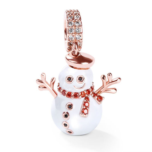 Rose Gold Plated Dangle Snowman Charm Beads Fit Original Pandora 925 Sterling Silver DIY Jewelry MD955