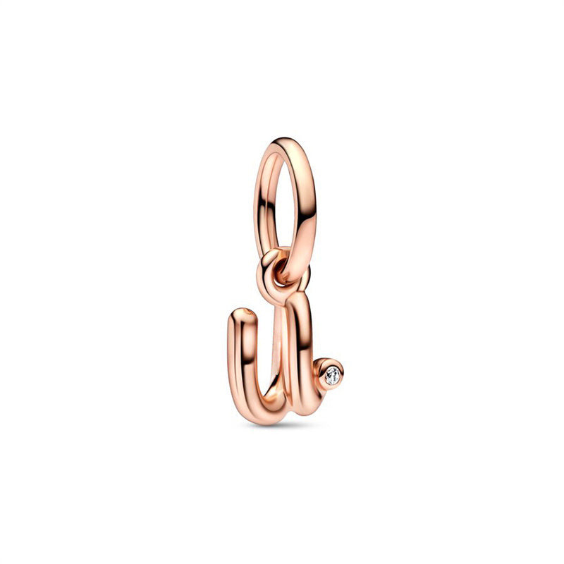 Rose Gold Plated Alphabet Series Charm Beads Fit Original Pandora925 Sterling Silver Bracelet DIY Jewelry