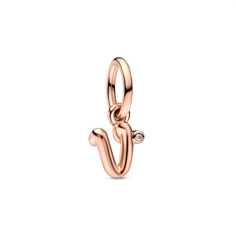 Rose Gold Plated Alphabet Series Charm Beads Fit Original Pandora925 Sterling Silver Bracelet DIY Jewelry