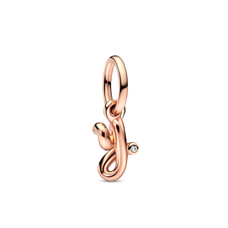 Rose Gold Plated Alphabet Series Charm Beads Fit Original Pandora925 Sterling Silver Bracelet DIY Jewelry