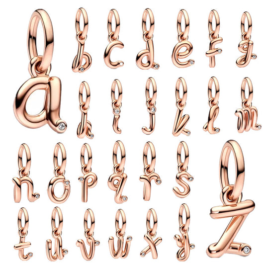 Rose Gold Plated Alphabet Series Charm Beads Fit Original Pandora925 Sterling Silver Bracelet DIY Jewelry